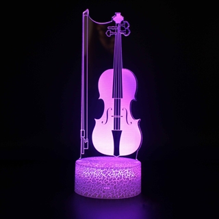 LED 3D natlampe med violin og fjernbetjening - 16  lysfarver - dæmpbar